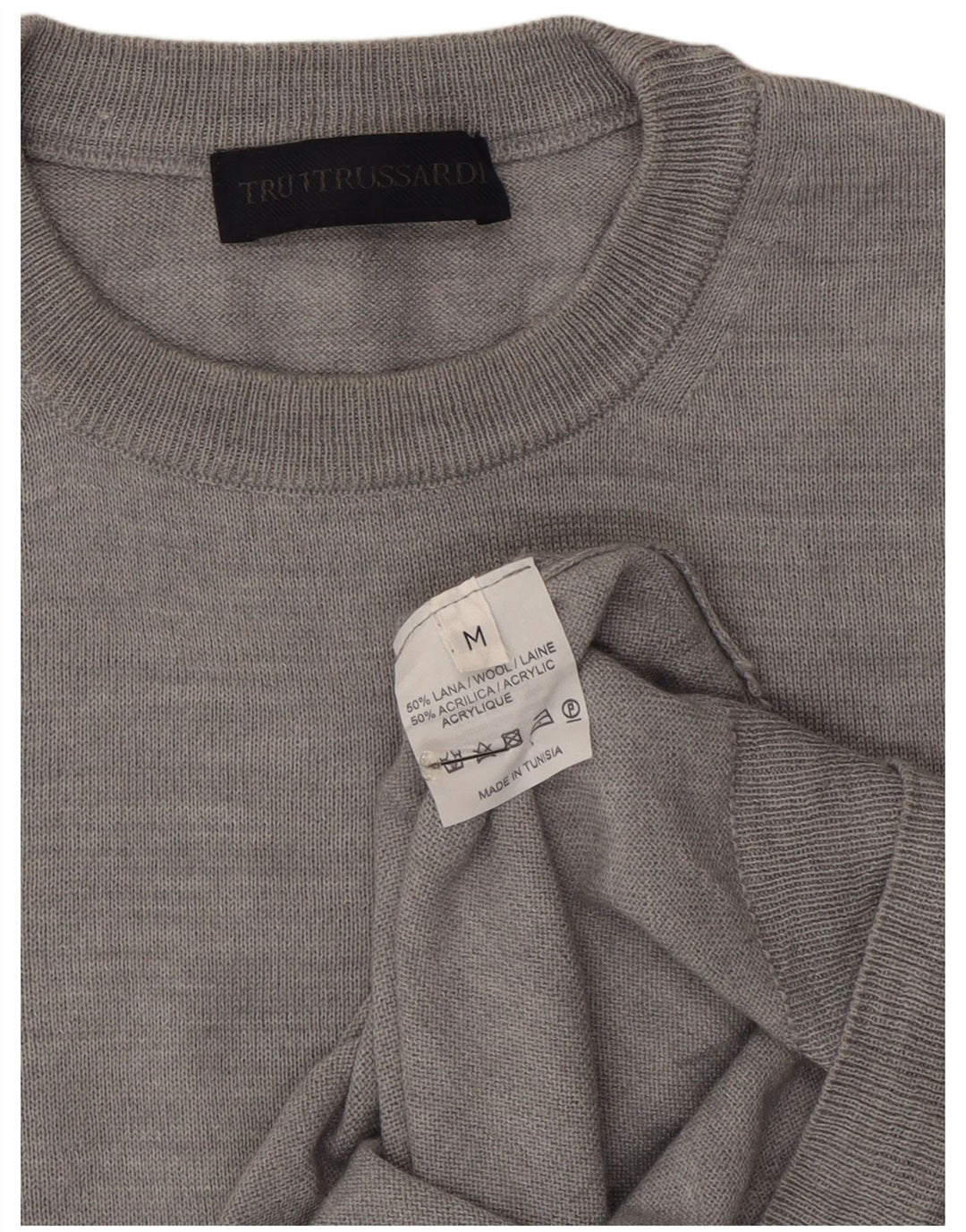 Pulover Trussardi pentru bărbați cu gât crew din lână, gri mediu