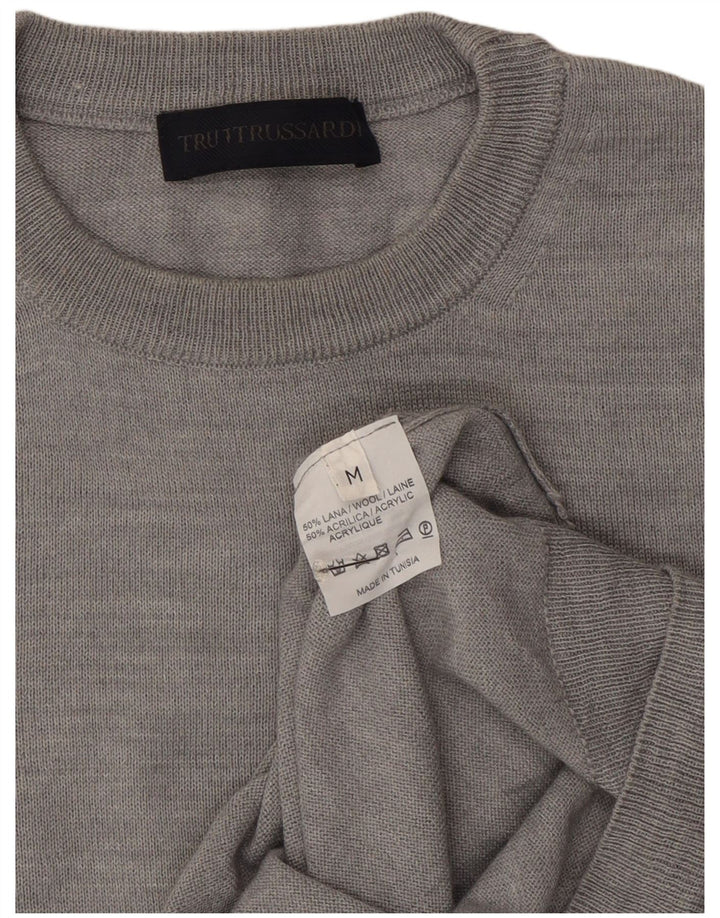 Pulover Trussardi pentru bărbați cu gât crew din lână, gri mediu