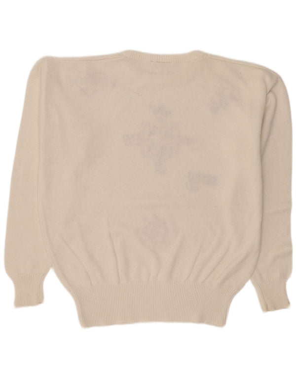 Pulover vintage pentru femei, cu grafic supradimensionat, cu gâtul turn, pulover UK 16, mare, alb
