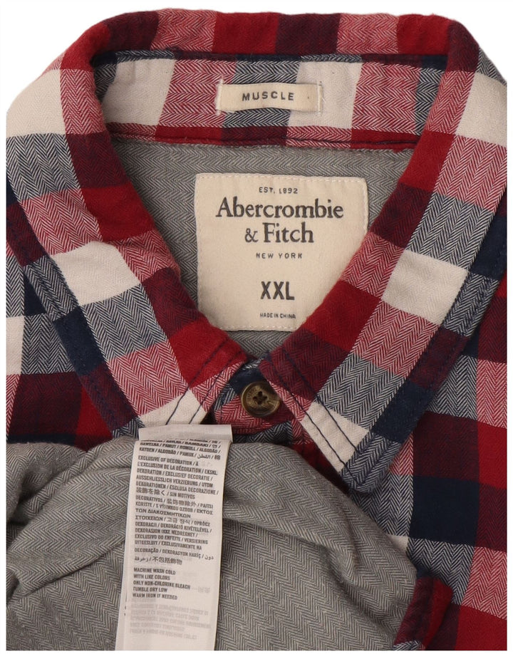 ABERCROMBIE & FITCH Cămașă de flanel musculară pentru bărbați, bumbac roșu Check 2XL