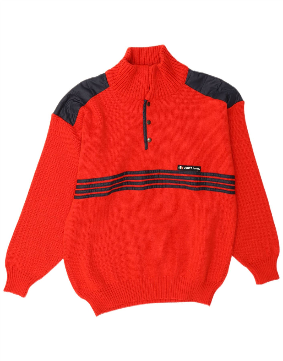 Pulover Vintage pentru bărbați cu gât cu nasturi IT 48 Medium Red Colorblock
