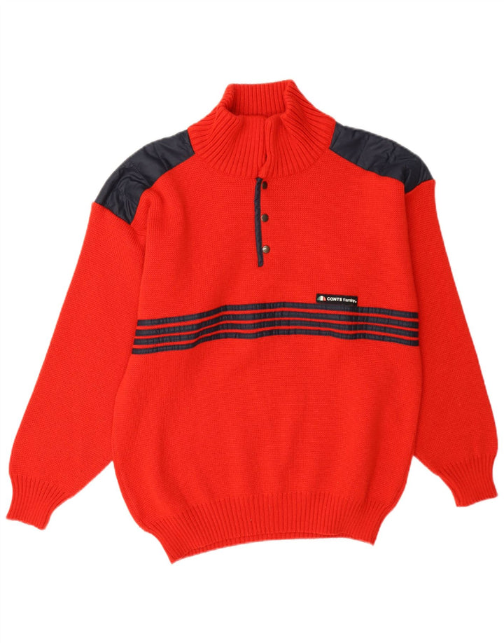 Pulover Vintage pentru bărbați cu gât cu nasturi IT 48 Medium Red Colorblock