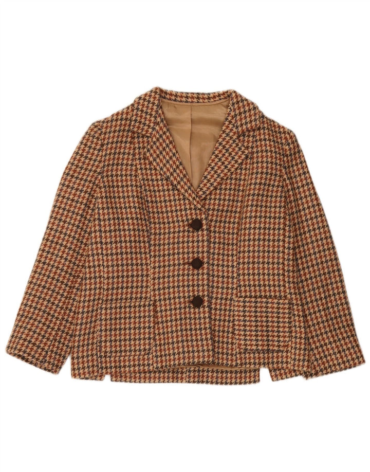Jachetă Blazer Vintage pentru femei cu 3 nasturi UK 12 Medium Beige Houndstooth
