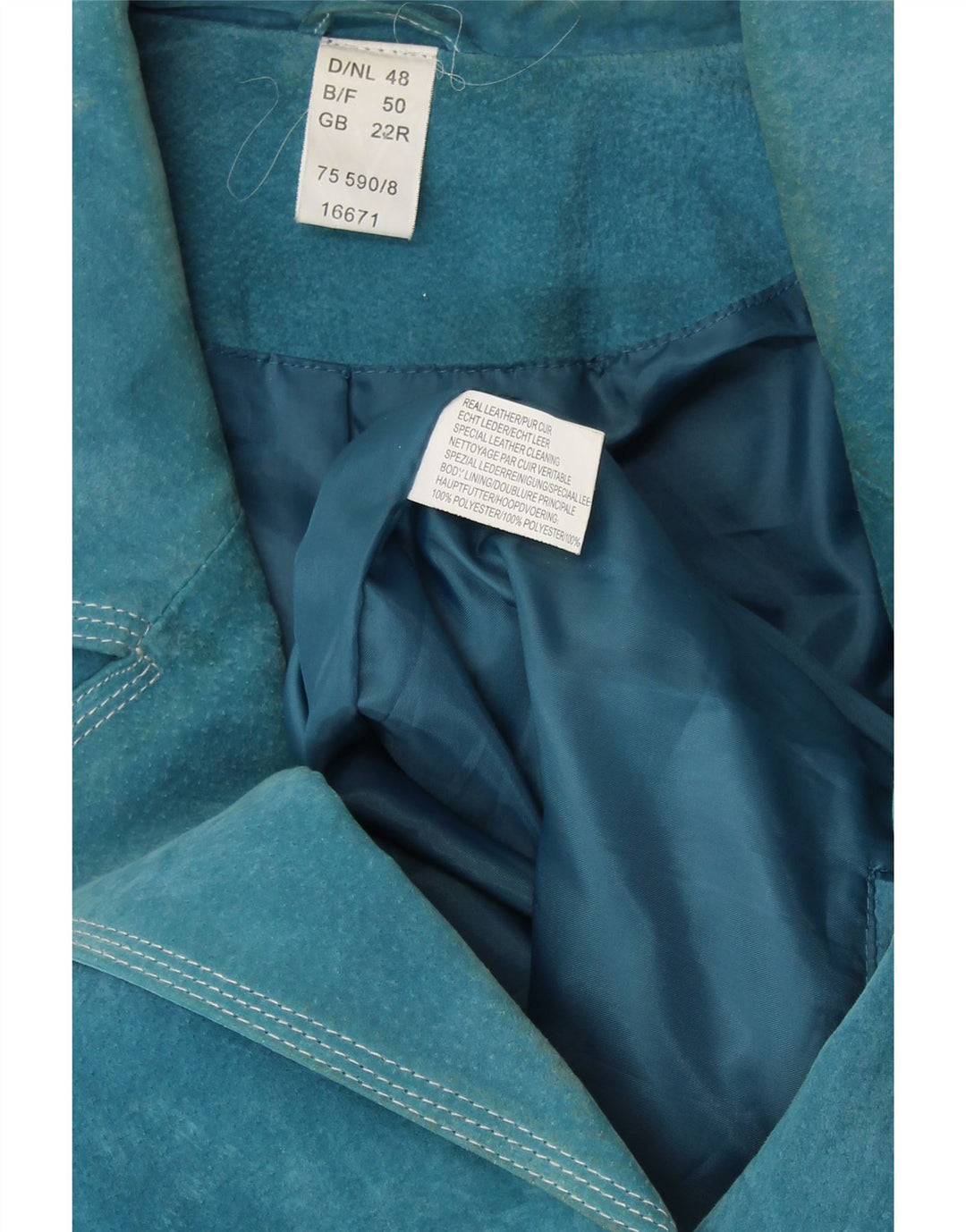 Jachetă pentru femei VINTAGE din piele intoarsa cu 4 nasturi UK 22 3XL Piele albastra