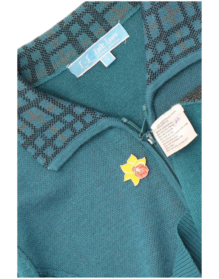 Pulover Cardigan Vintage pentru femei cu fermoar complet UK 12 Medium Blue Check