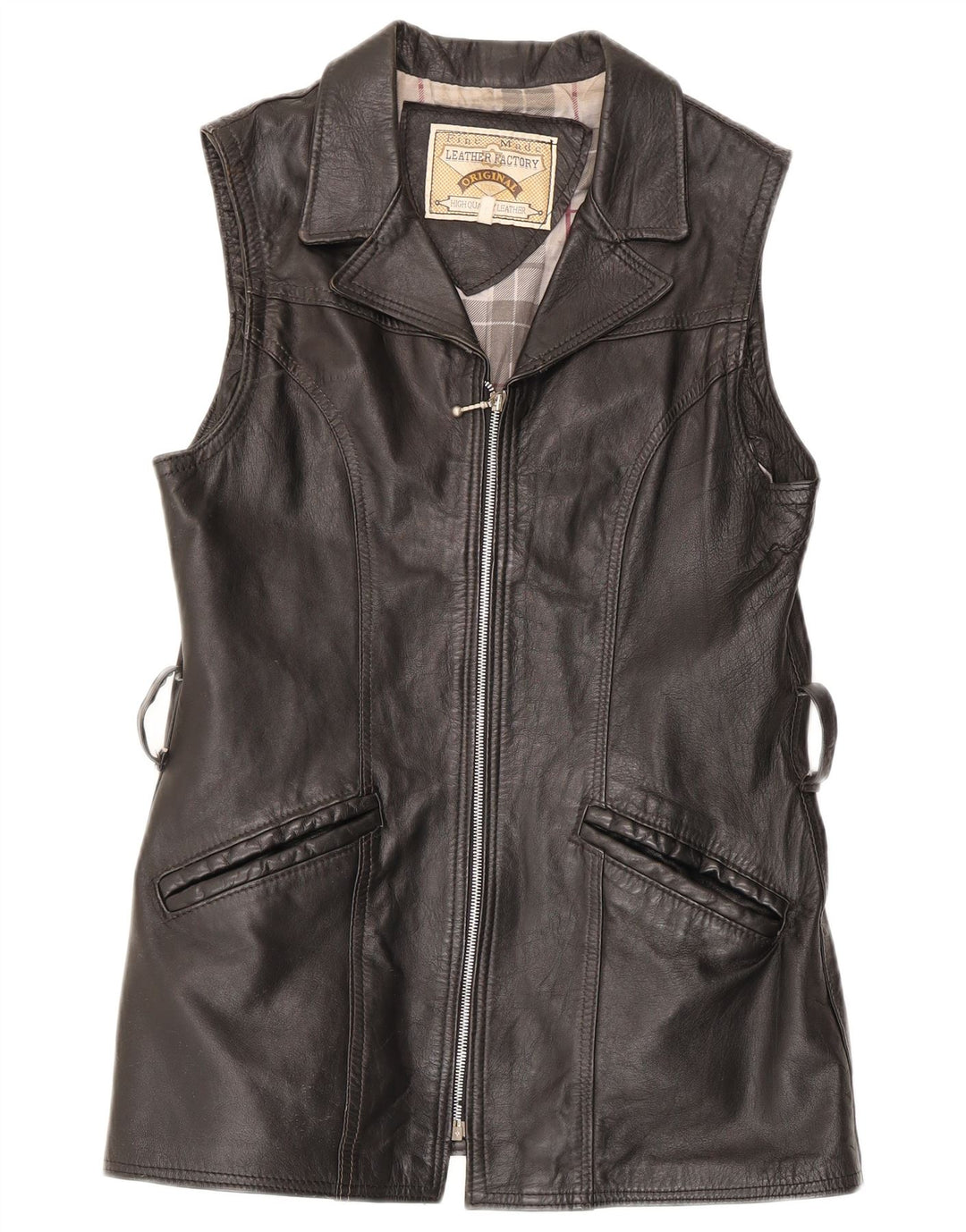 Gilet din piele vintage pentru femei UK 14, mare, neagră