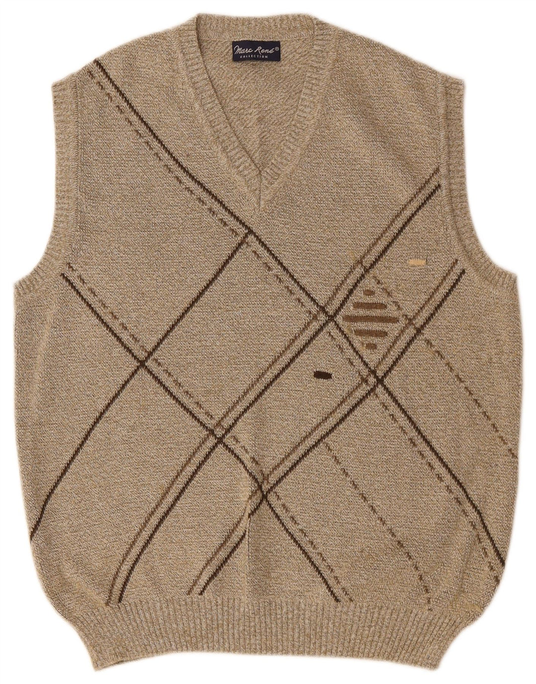 MARC RENE Vestă bărbați Tank Top IT 48 Medium Bej Argyle/Diamond Bumbac