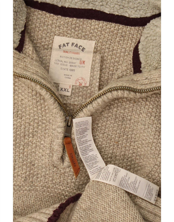 Pulover pentru bărbați Fat Face cu fermoar și gât, 2XL, bej, lână