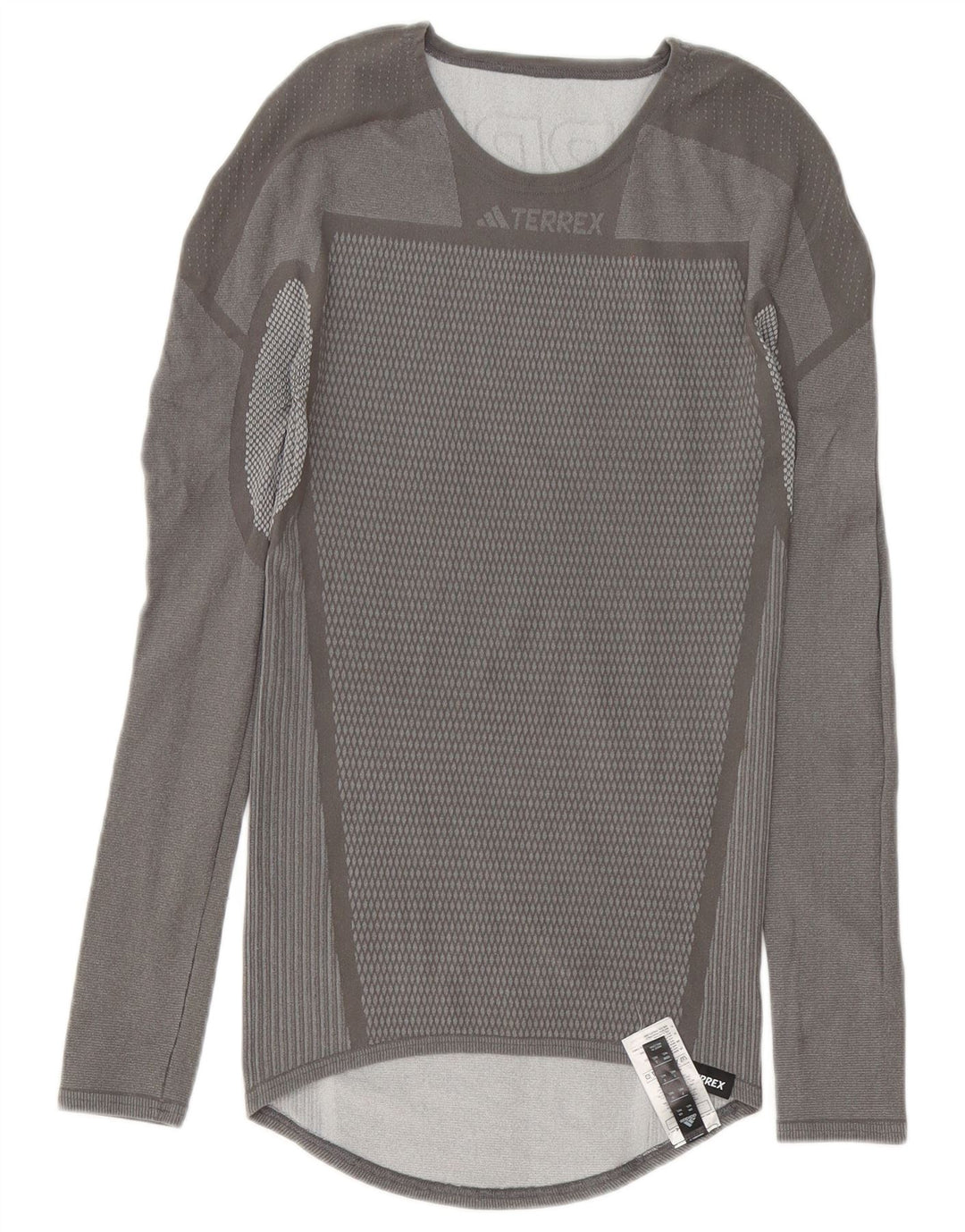Adidas Terrex Graphic Top cu mânecă lungă, gri mediu, poliester geometric