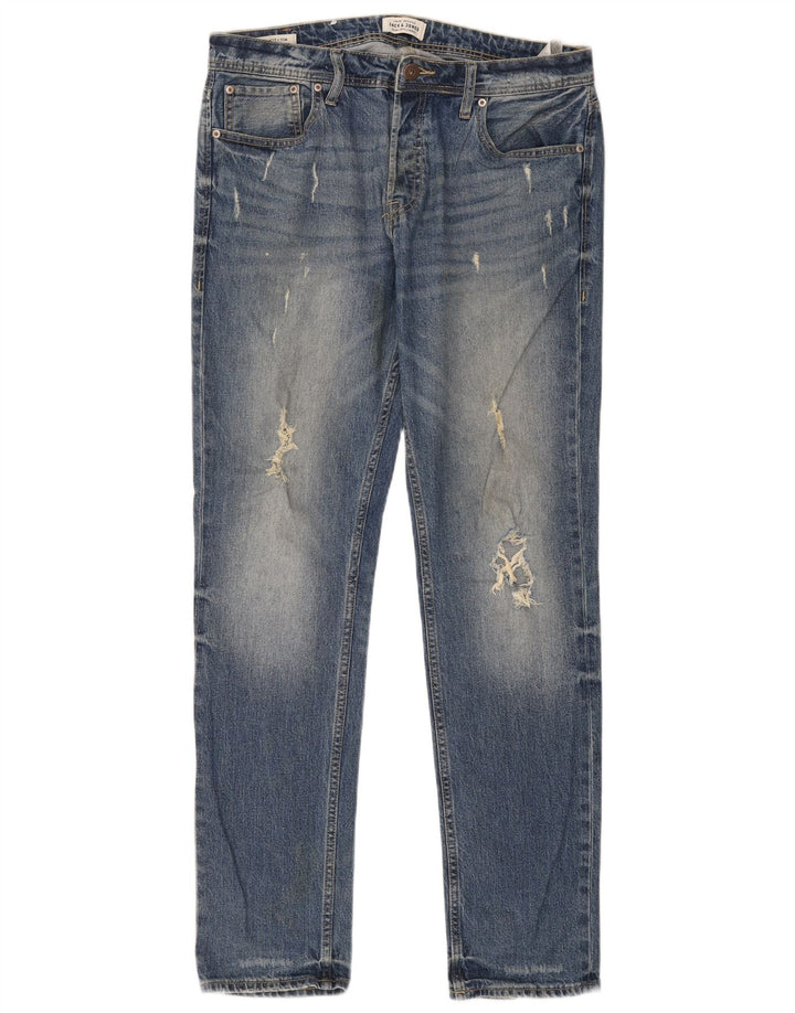 Blugi subțiri învechiți Tim pentru bărbați Jack & Jones L32 L34 Bumbac albastru