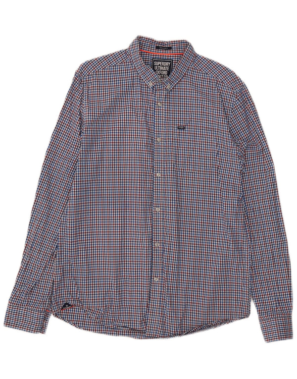 Cămașă Superdry pentru bărbați, cu tăiere obișnuită, XL, bumbac vichy albastru