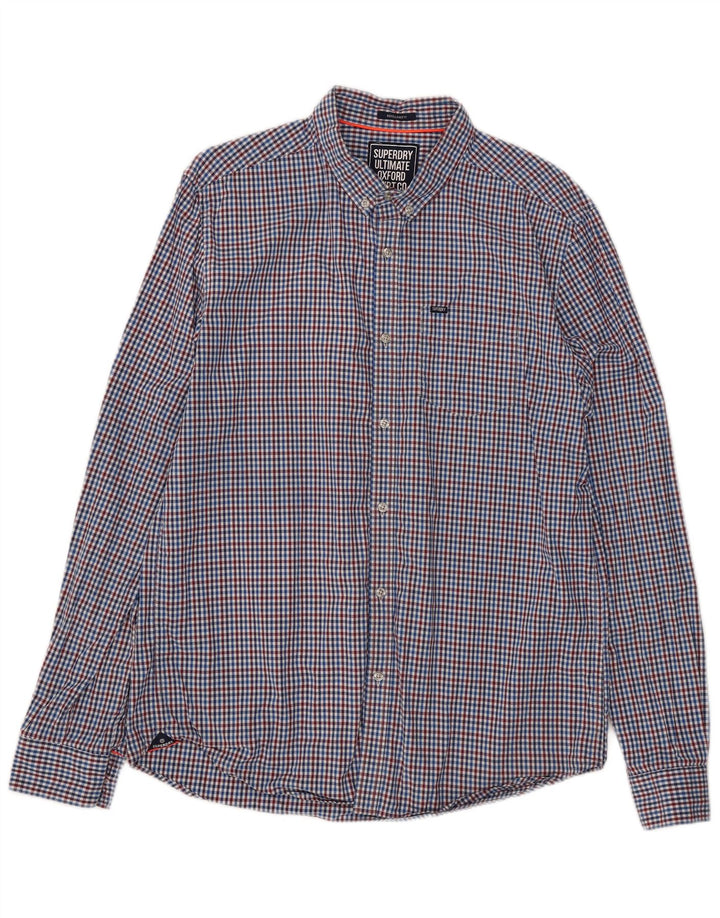 Cămașă Superdry pentru bărbați, cu tăiere obișnuită, XL, bumbac vichy albastru