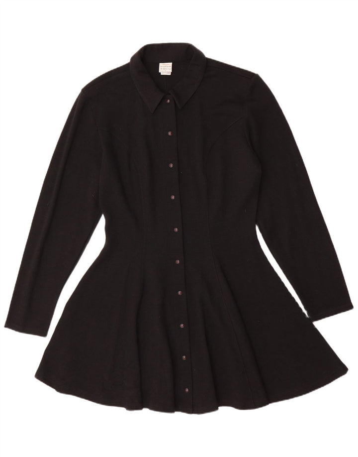 Rochie cămașă din tricot pentru femei Benetton UK 14 Lână neagră medie