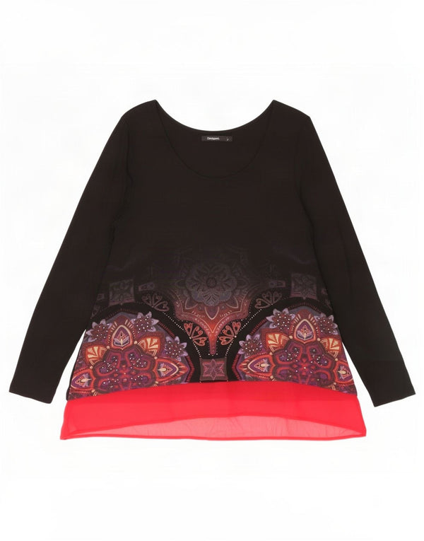 Top cu tunică cu mânecă lungă pentru femei Desigual UK 14 Large Black Floral