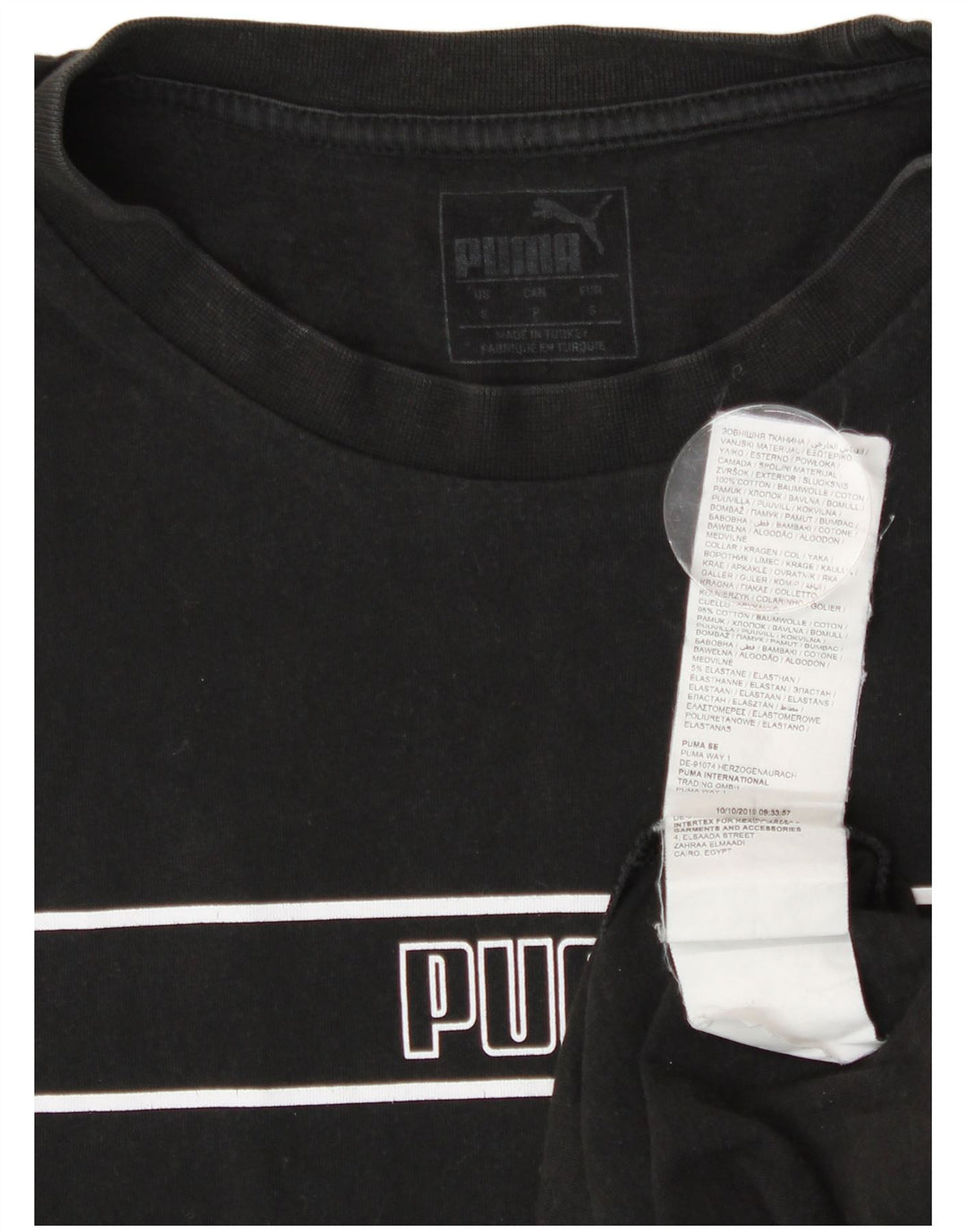 Tricou grafic Puma pentru bărbați Top mic, negru, bumbac cu dungi