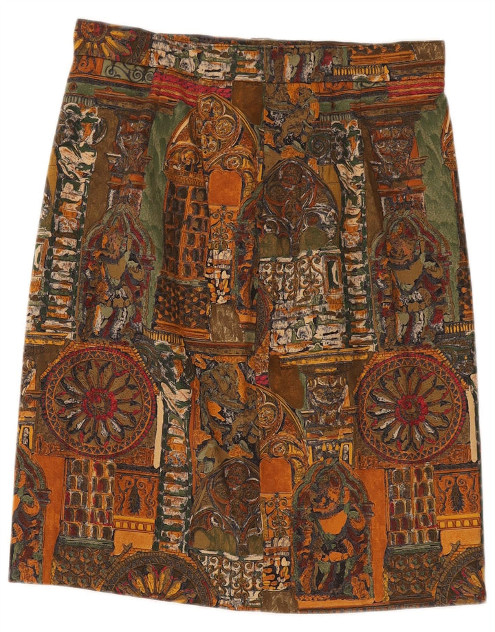 Fusta dreaptă pentru femei VINTAGE cu model abstract W30 mediu multicolor