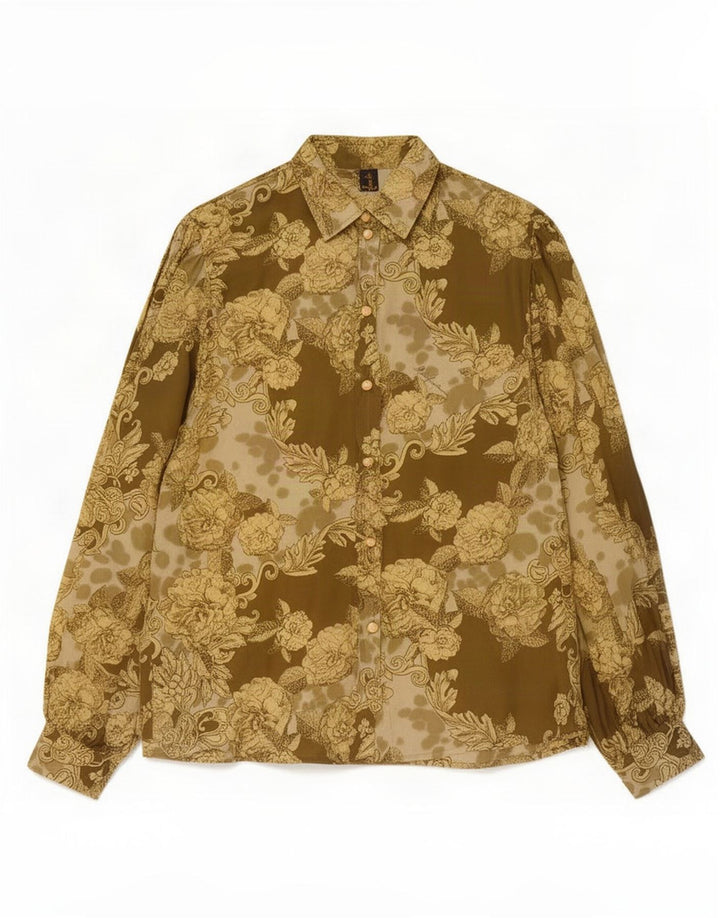 Bluză Cămașă Vintage Femei EU 42 Mare Bej Floral