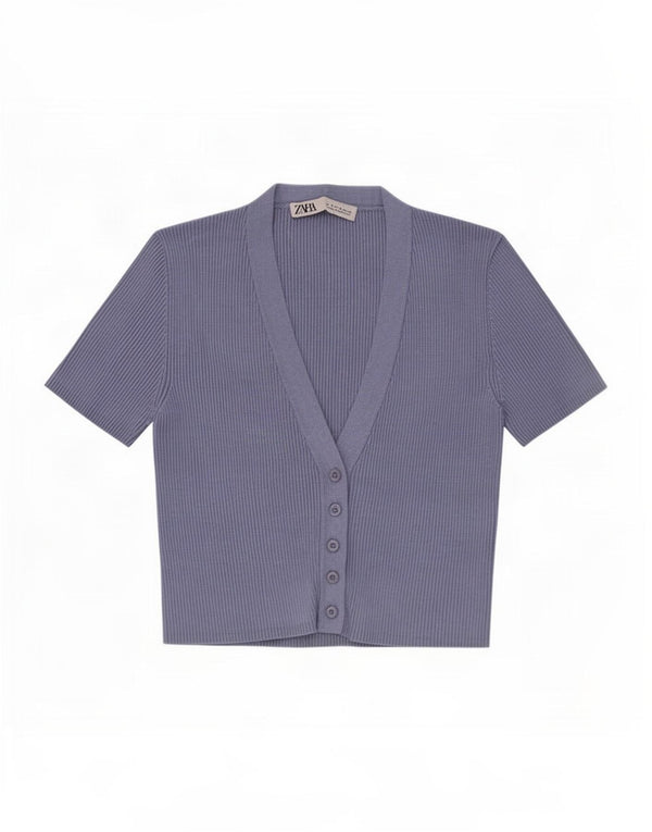 Top cardigan cu mânecă scurtă pentru femei Zara UK 12 Viscoză albastră medie