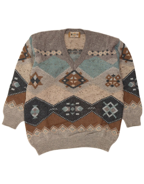 SOUTH COAST Pulover cu decolteu în V pentru bărbați IT 54 XL gri din lână Fair Isle