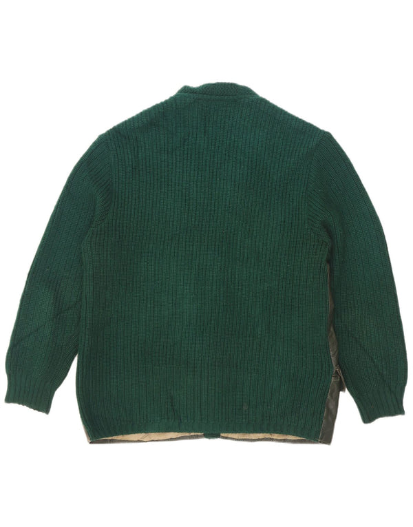 Pulover Cardigan din piele vintage pentru bărbați EU 50 verde mediu