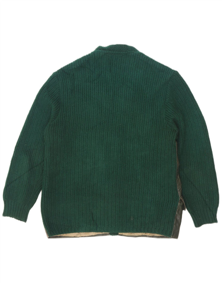 Pulover Cardigan din piele vintage pentru bărbați EU 50 verde mediu