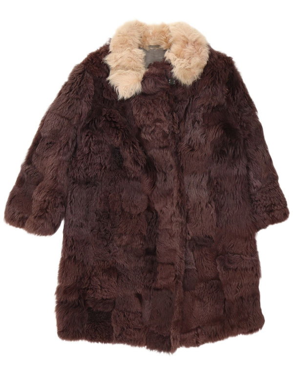 Pardesiu vintage pentru femei din blană artificială UK 14, maro mediu, bloc de culoare