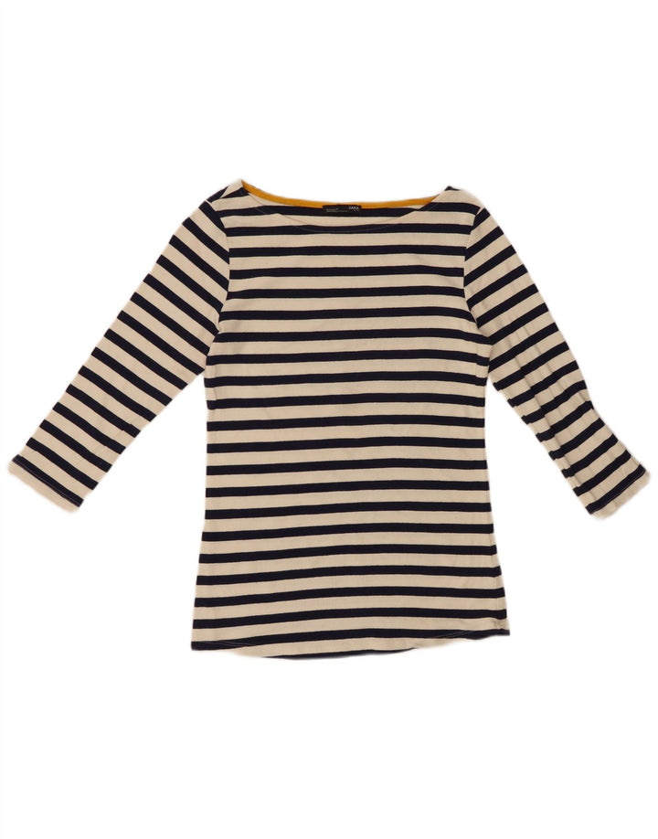 Top femei Zara cu mâneci 3/4 UK 12 Medium Negru cu dungi