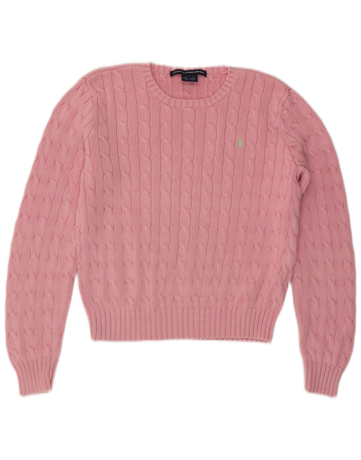 RALPH LAUREN Pulover Crop Crew Deck pentru femei UK 14 Roz mare