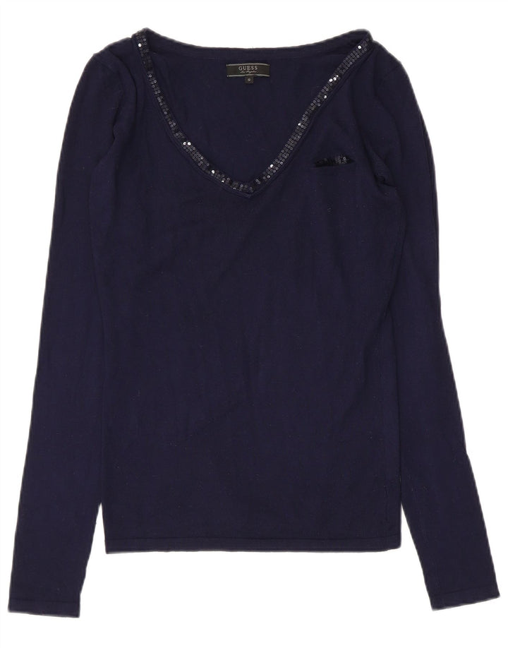 Guess Top pentru femei cu mânecă lungă UK 10 Small Bluemarin Blue Viscose