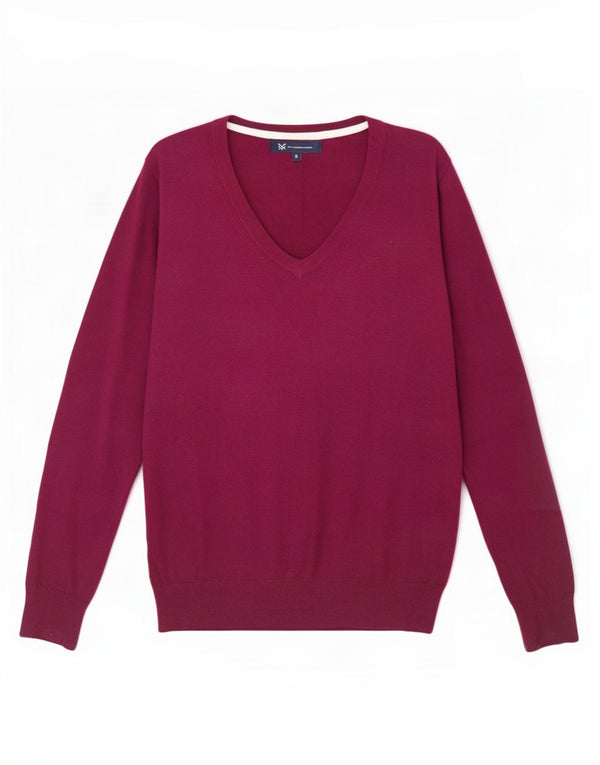 Crew Clothing Womens V-Neck Jumper Sweater UK 8 Small Maroon Cotton