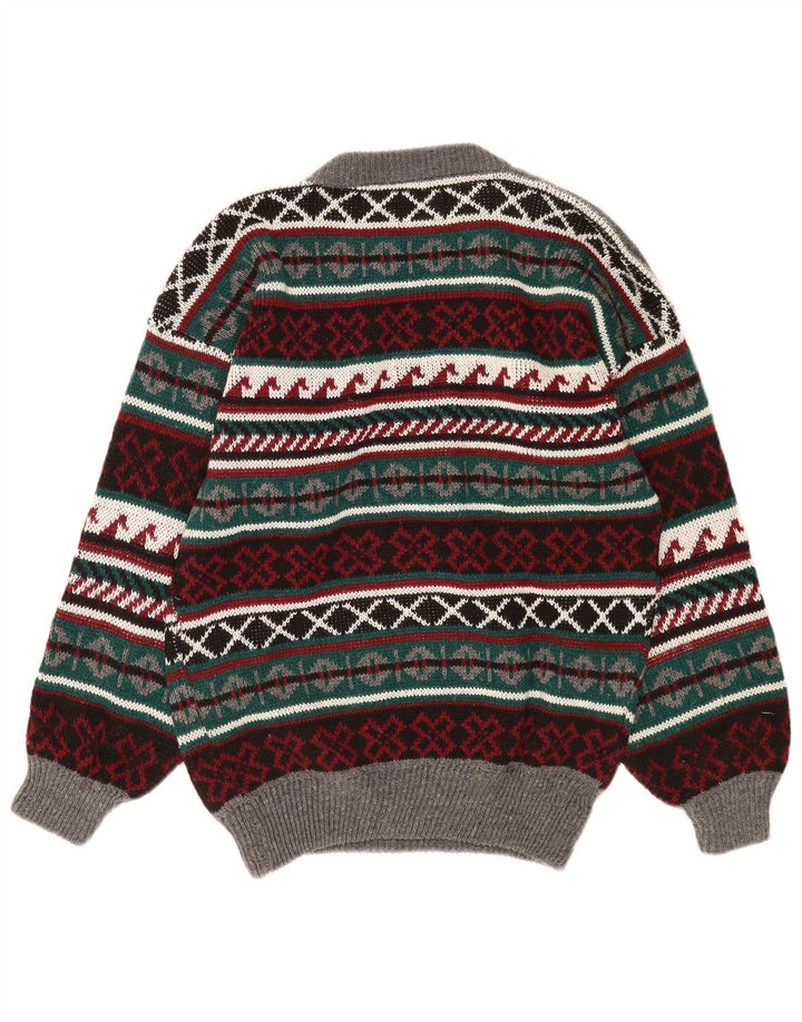 Pulover Vintage pentru bărbați cu gâtul turnat, mare, multicolor, Fair Isle
