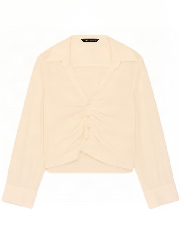 Zara Womens Shirt Blouse UK 10 Small Off White Modal