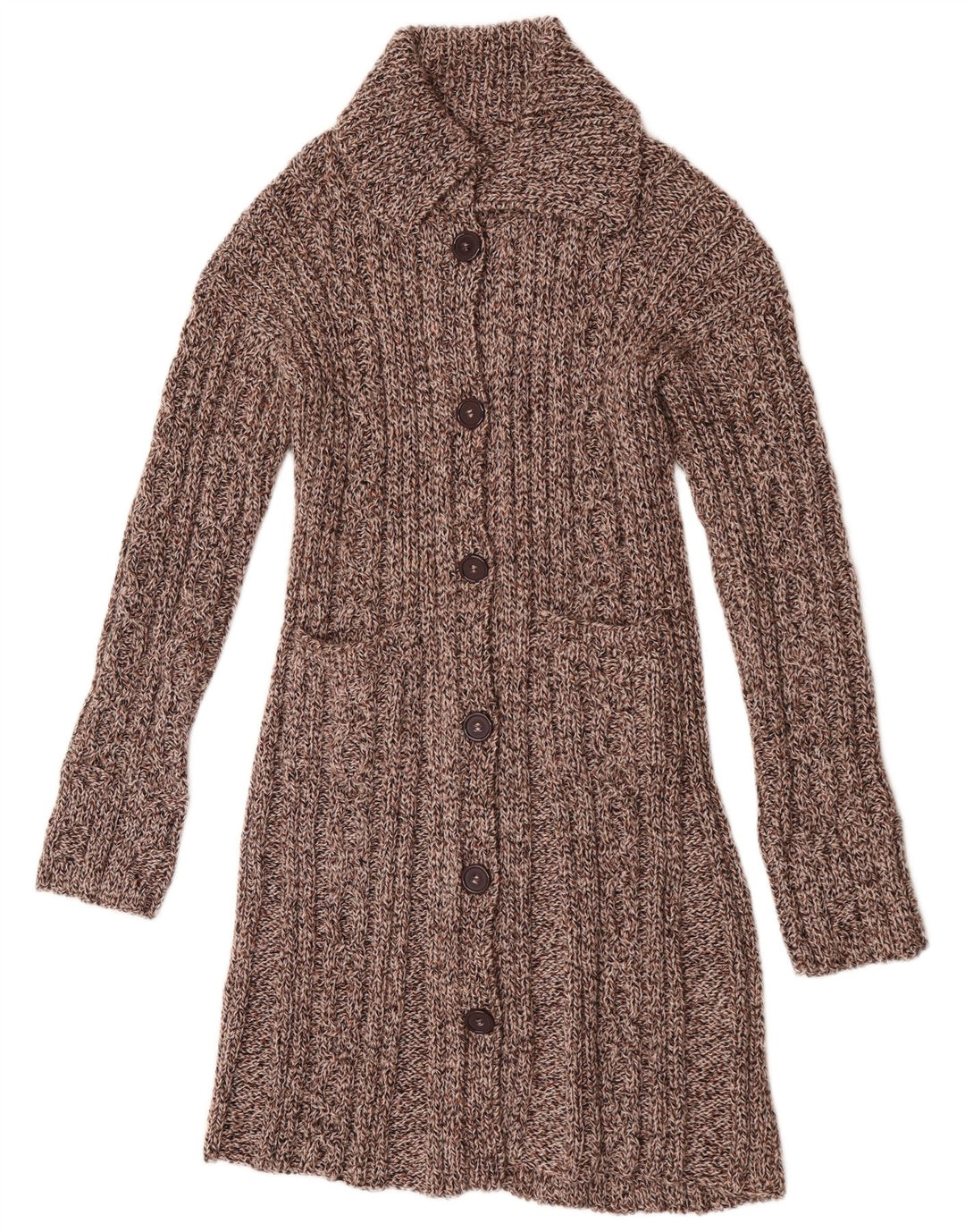 Pulover cardigan cu paragate vintage pentru femei UK 14 maro mediu