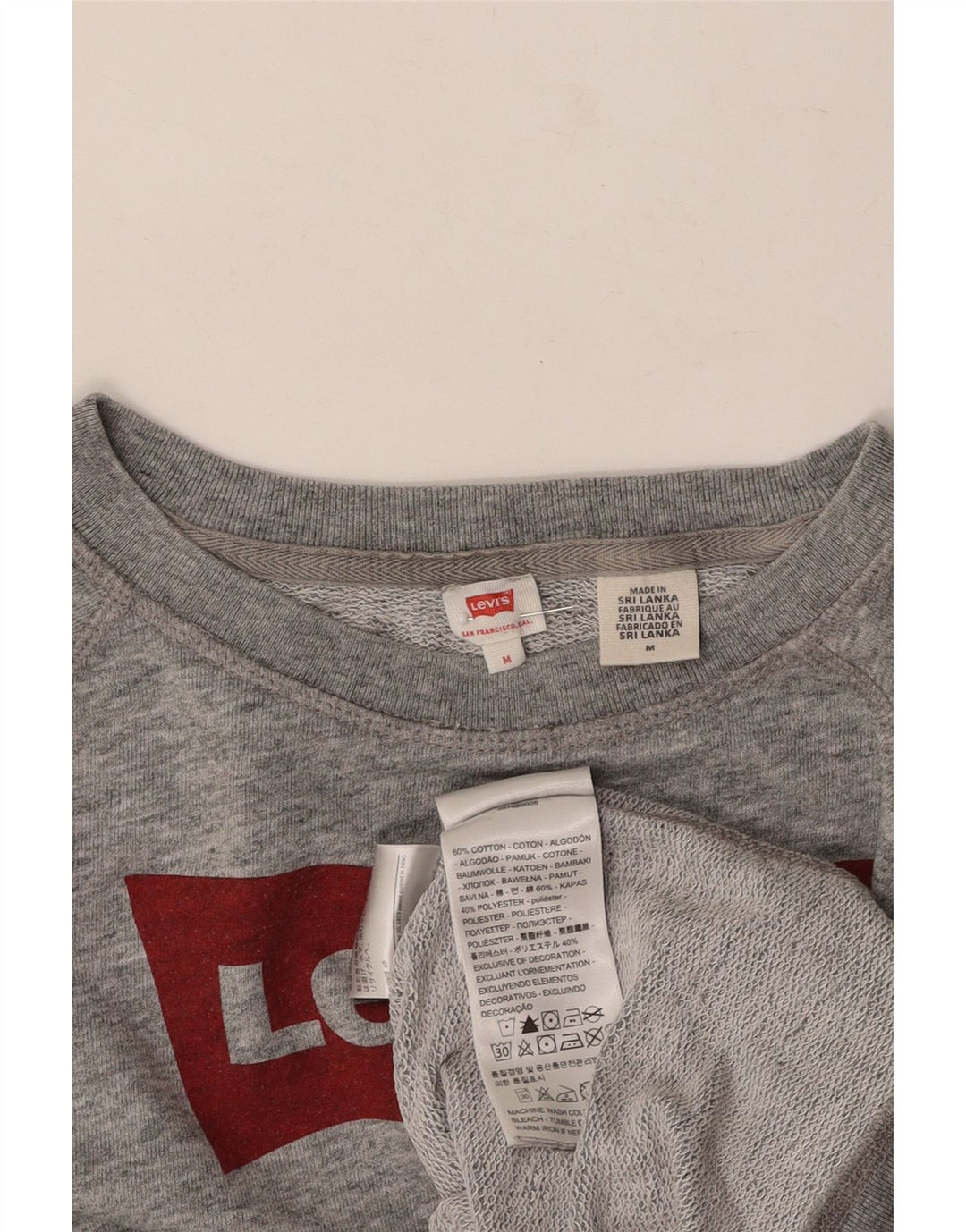 LEVI'S Womens Crop Graphic Sweatshirt Jumper UK 14 Medium Grey Cotton