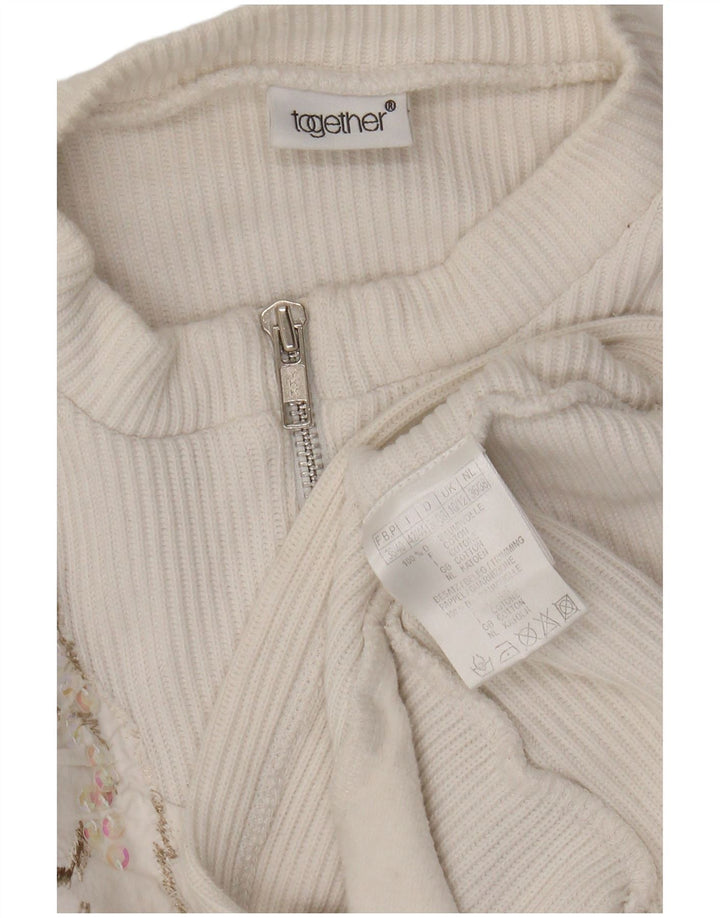 Pulover pentru femei Together Graphic cu fermoar și gât UK 10/12 Medium White
