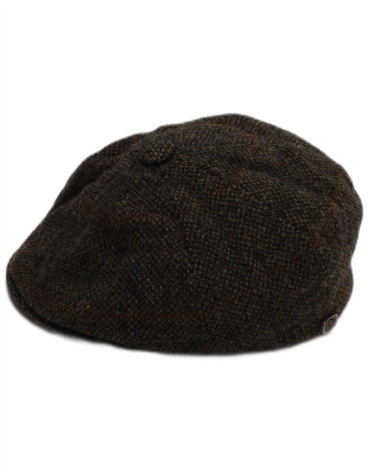 BORSALINO Womens Flat Cap Small Khaki Check Wool Classic