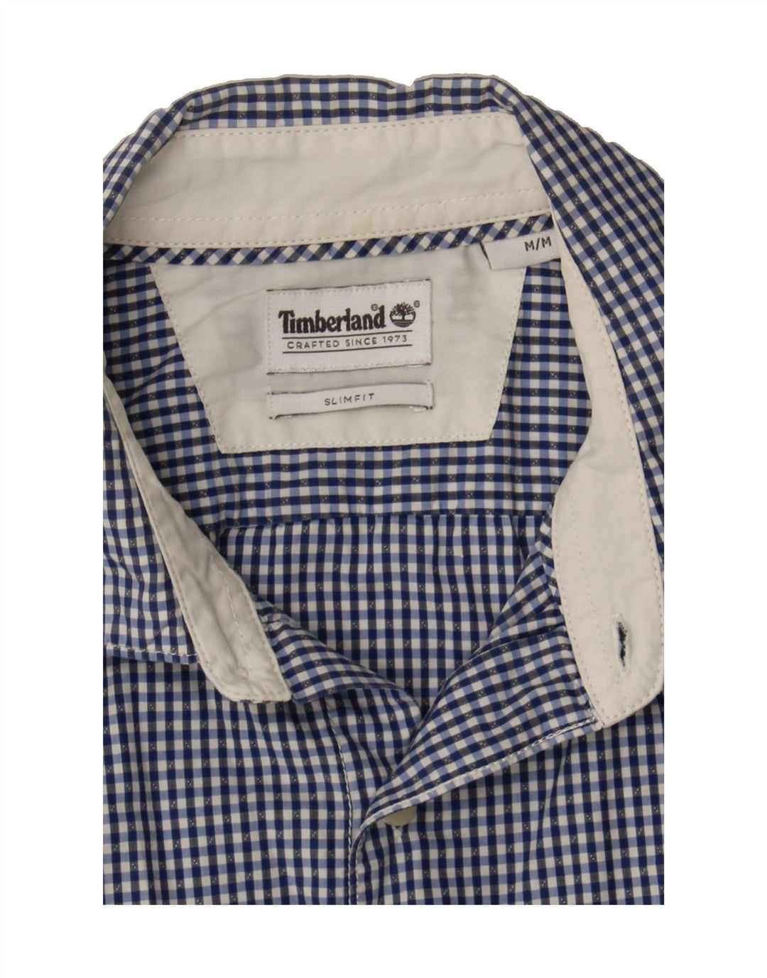 TIMBERLAND Mens Slim Fit Shirt Medium Navy Blue Gingham Cotton Vintage Timberland and Second-Hand Timberland from Messina Hembry 
