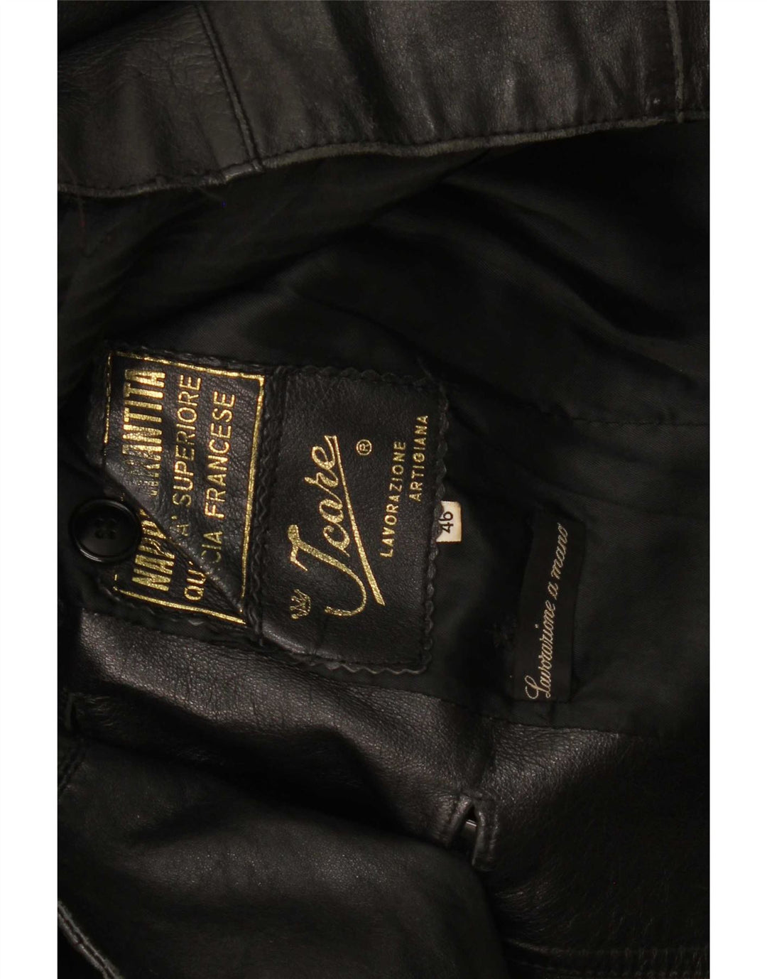 Jachetă de piele vintage pentru femei la dublu piept IT 46 Large Black