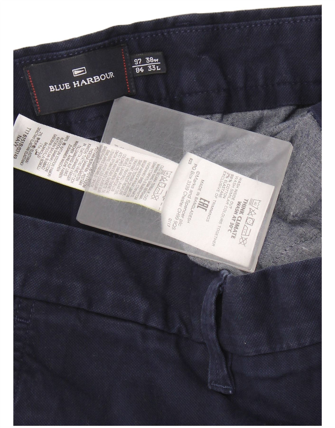 Pantaloni chino pentru bărbați Marks & Spencer, Blue Harbour, L38 L33, bumbac bleumarin