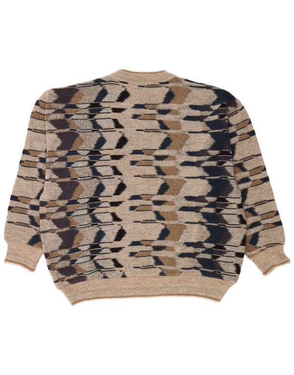 gio ferrari Pulover cu gât crew pentru bărbați XL Lână merinos geometrică bej