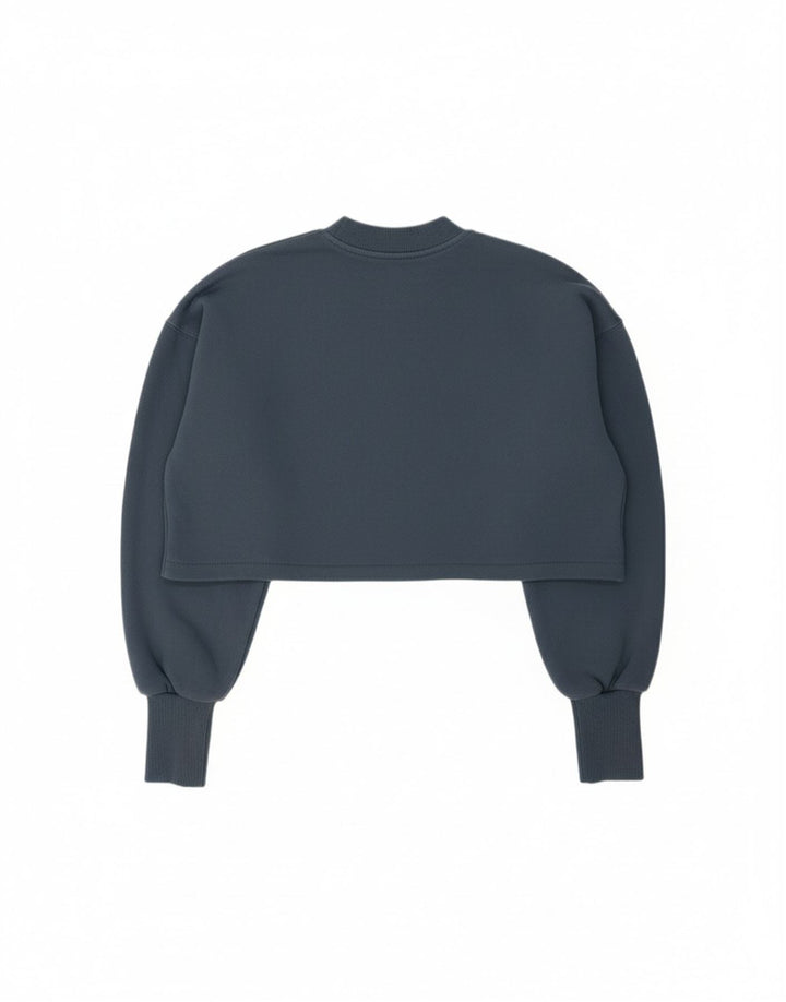 ZARA Womens Crop Sweatshirt Jumper UK 14 Medium Navy Blue Cotton