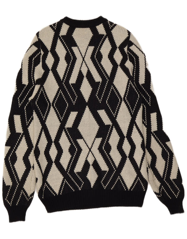 Pulover vintage pentru femei cu decolteu triplu UK 20 2XL Gri Geometric