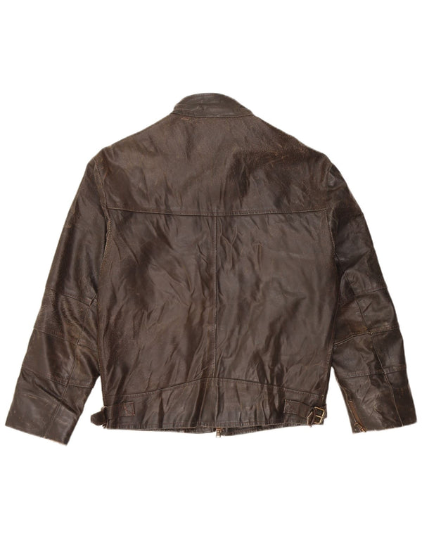 Jachetă de piele pentru femei VINTAGE cu mâneci 3/4 UK 14 piele maro medie