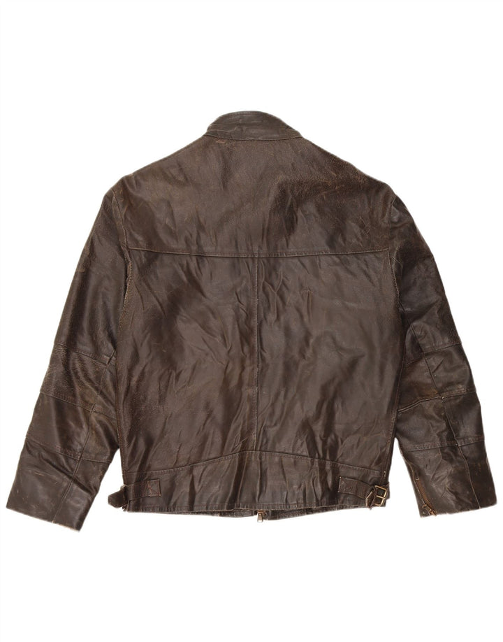 Jachetă de piele pentru femei VINTAGE cu mâneci 3/4 UK 14 piele maro medie