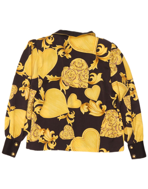 Bluză de cămașă vintage pentru femei UK 14, mare, neagră, florală
