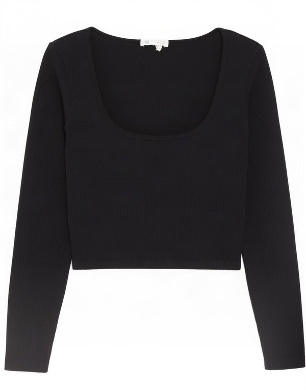 Zara Womens Crop Top Long Sleeve UK 12 Medium Black