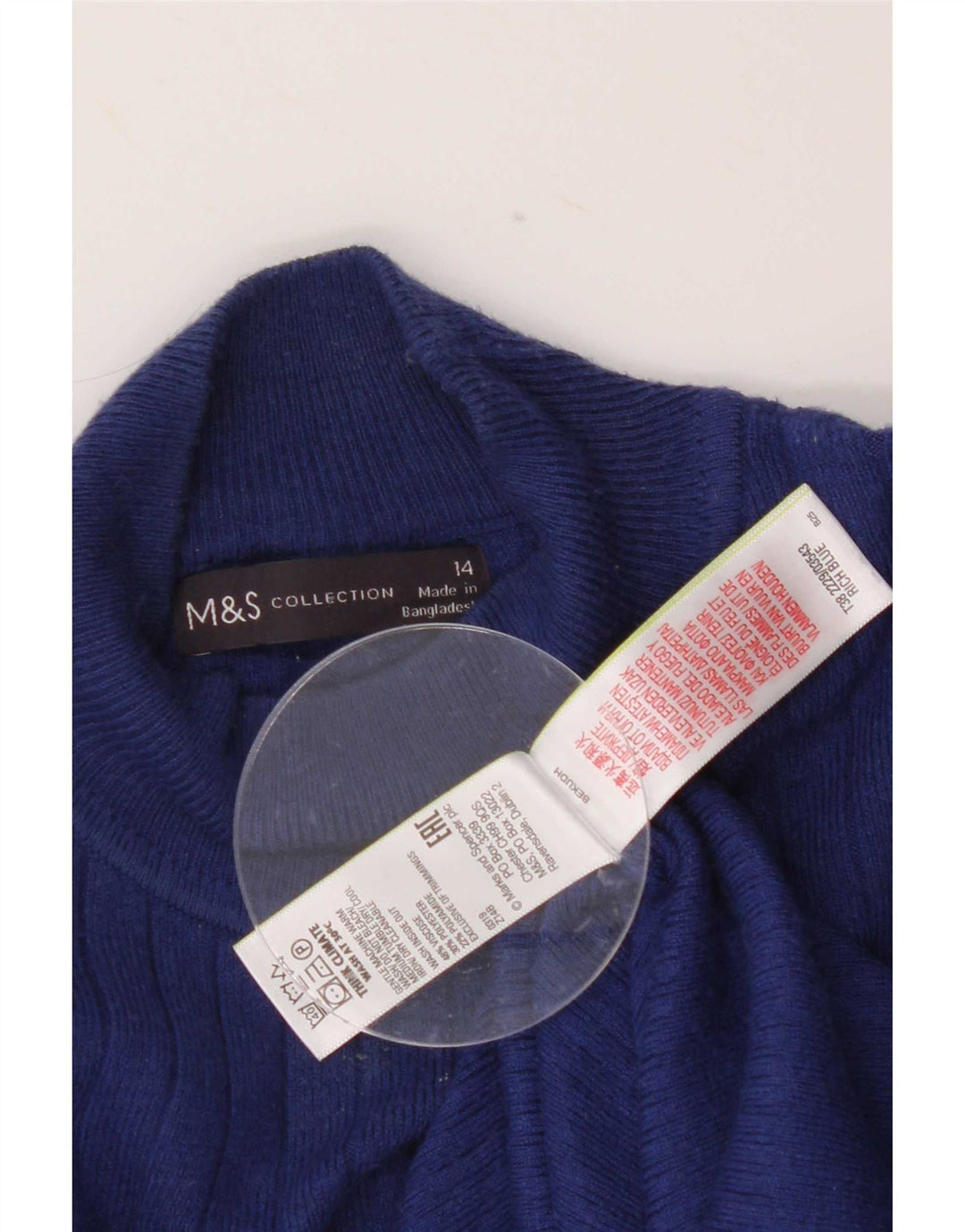 Pulover cu gât țestoasă pentru femei Marks & Spencer, UK 14, viscoză albastră medie