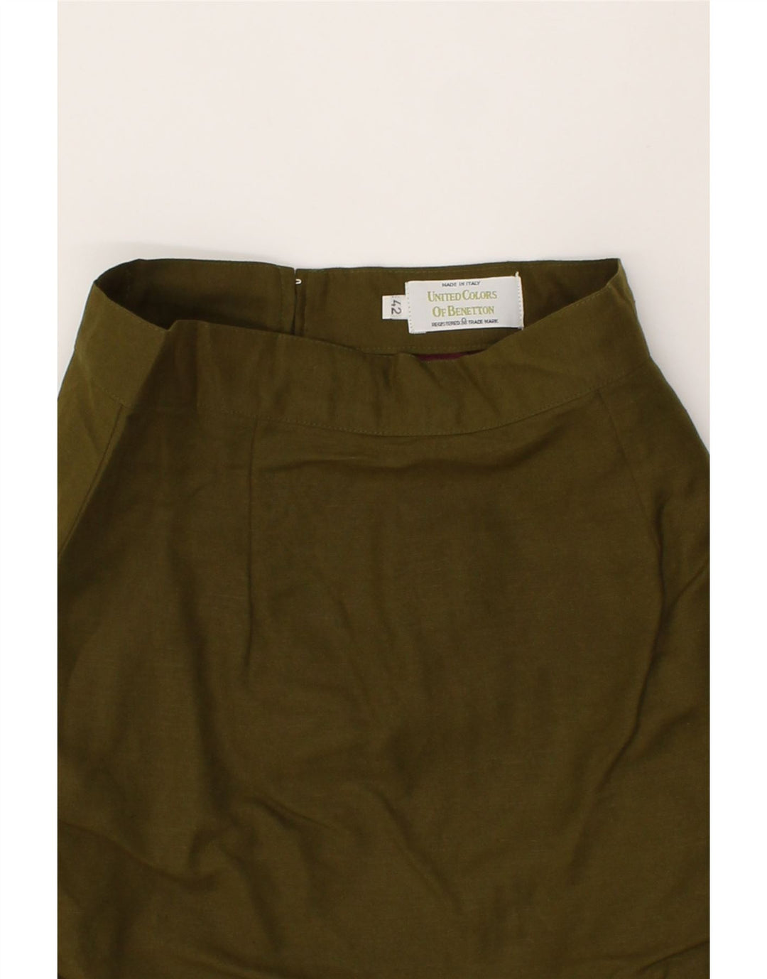 BENETTON Womens Pencil Skirt IT 42 Medium W28 Khaki Linen Vintage Benetton and Second-Hand Benetton from Messina Hembry 