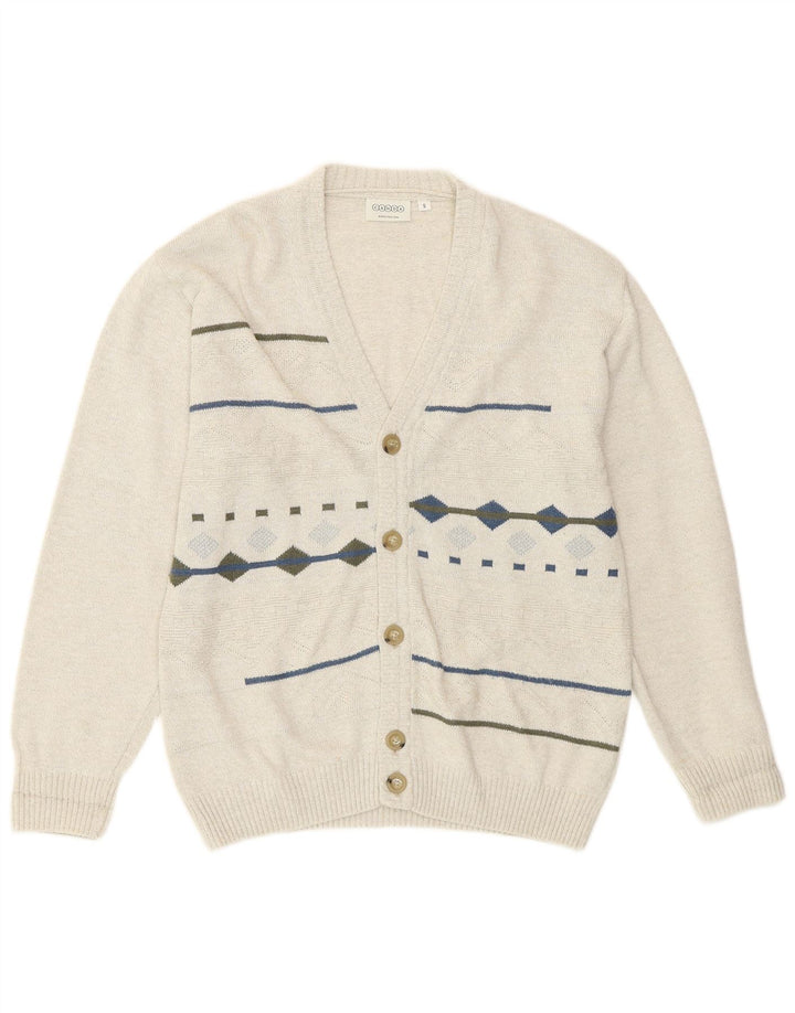 Pulover cardigan pentru bărbați Canda, bumbac geometric alb, mic