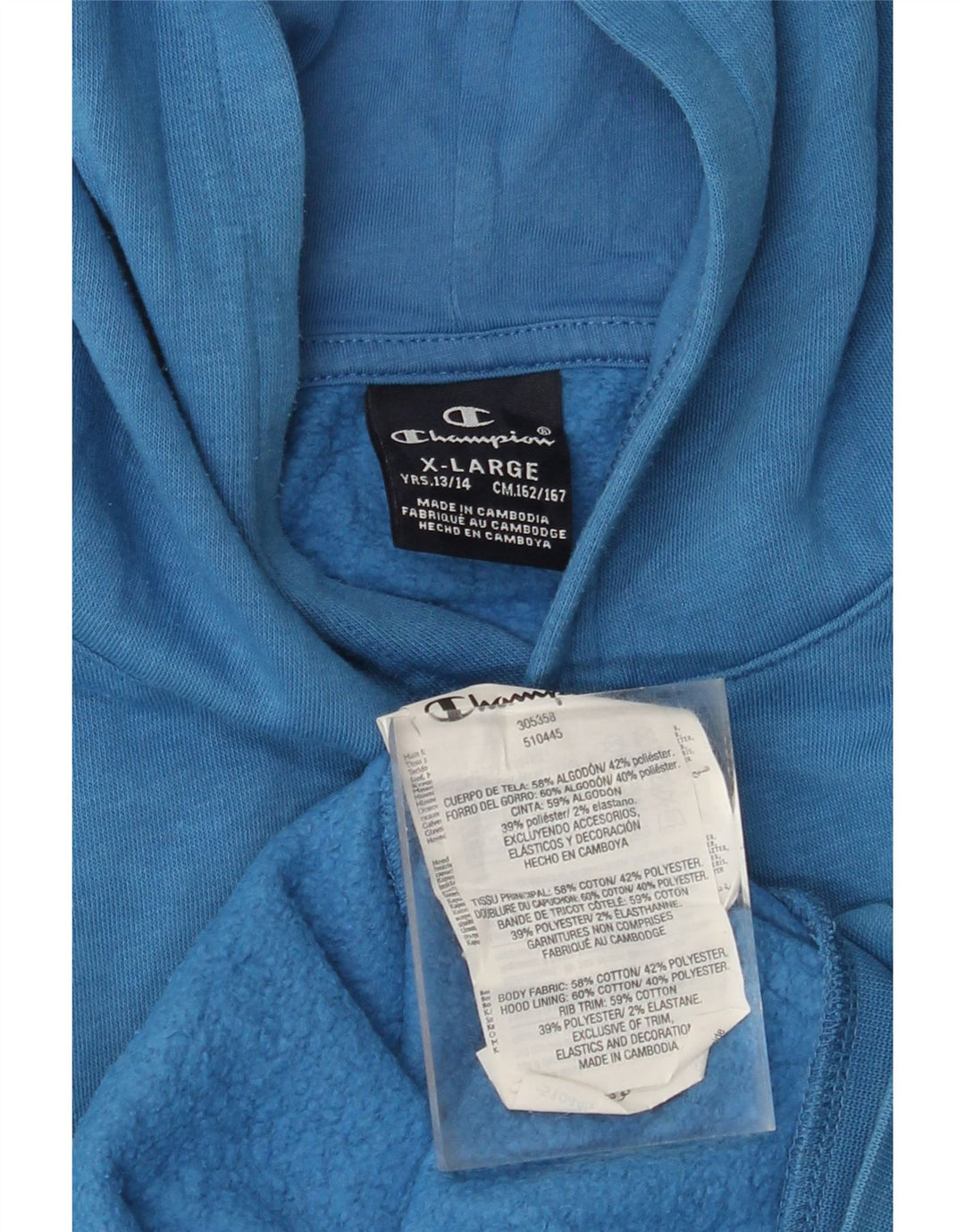 Pulover cu glugă cu grafic CHAMPION pentru băieți 13-14 ani XL bumbac albastru